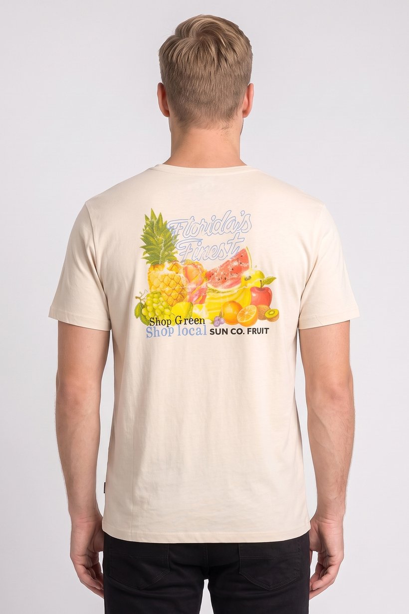 Men Crew Neck Short Sleeve Graphic Print  T-Shirt, Beige