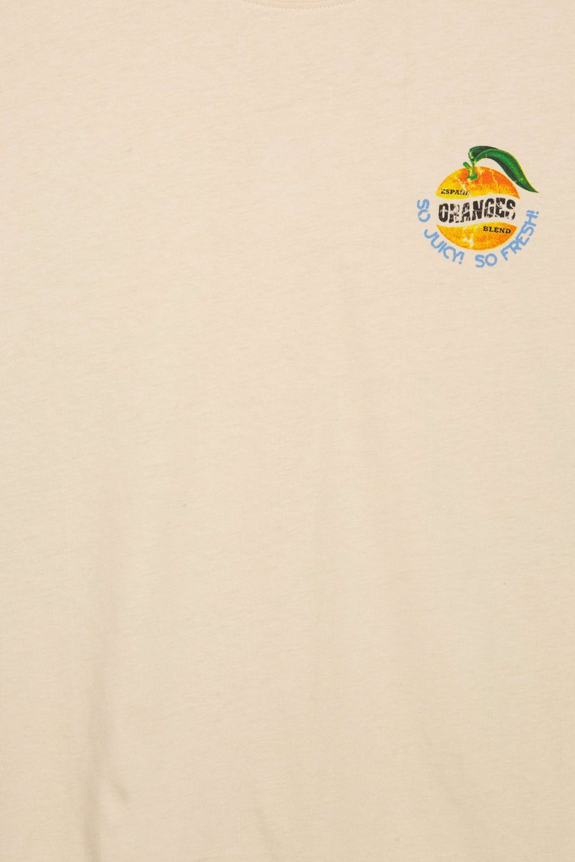 Men Crew Neck Short Sleeve Graphic Print  T-Shirt, Beige
