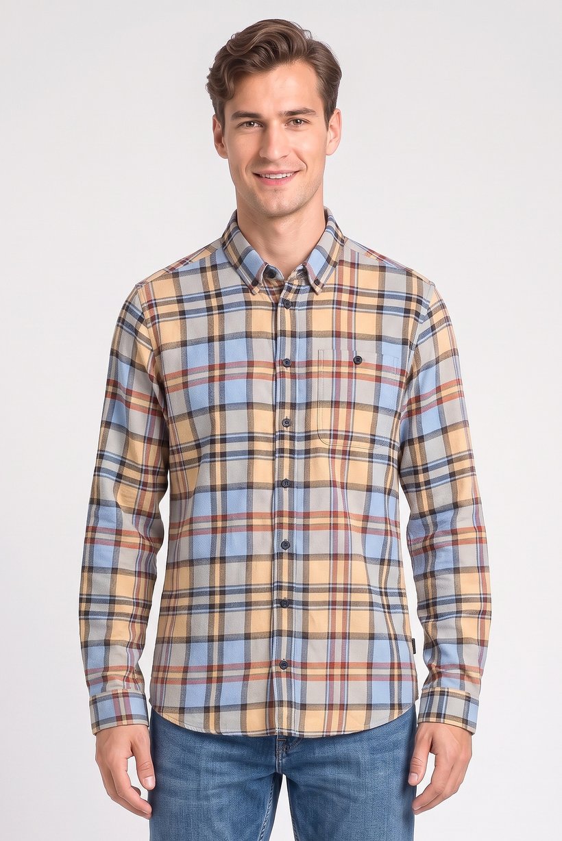 Men Regular Fit Long Sleeve Checkered Casual Shirt, Multicolor