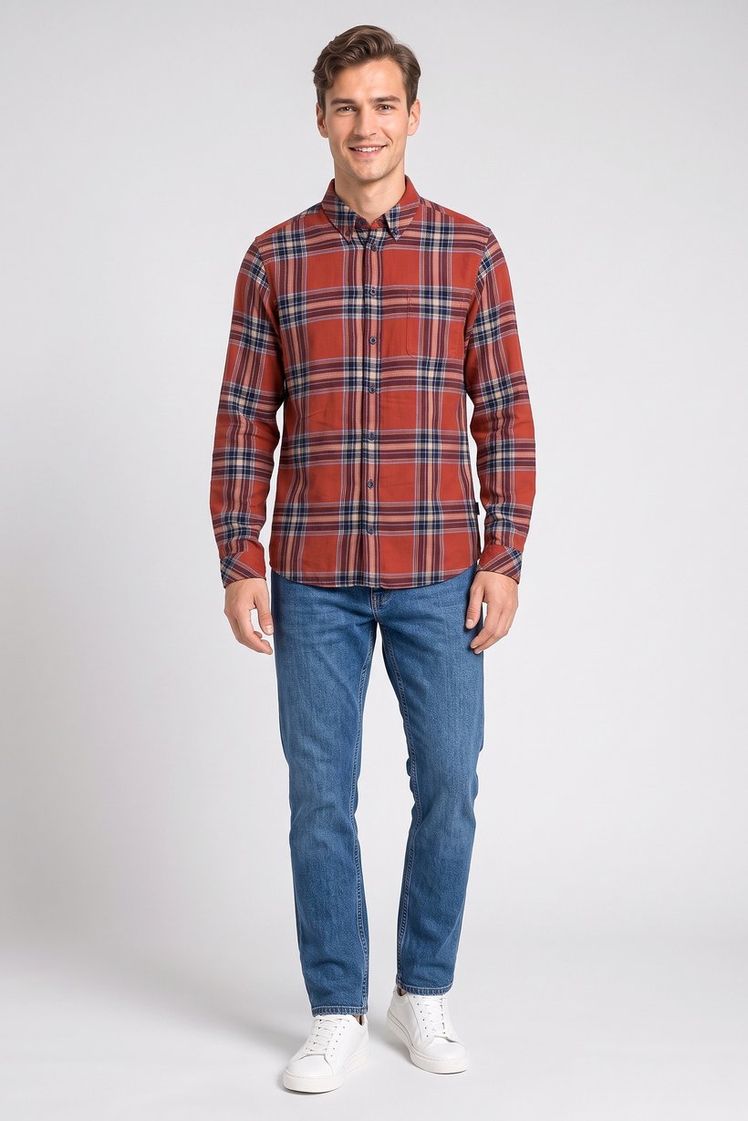 Men Regular Fit Checkered Long Sleeve Casual Shirt, Multicolor