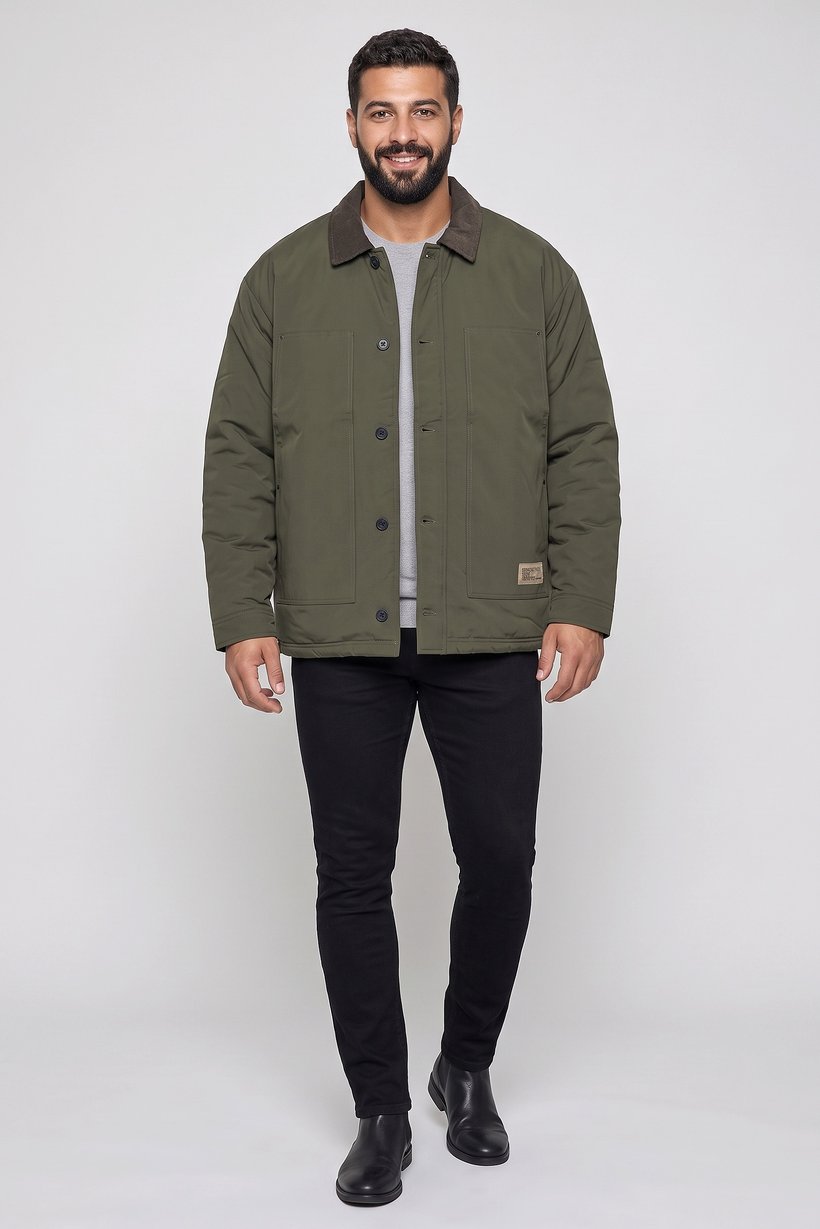 Men Plain Bomber Jacket, Dark Olive