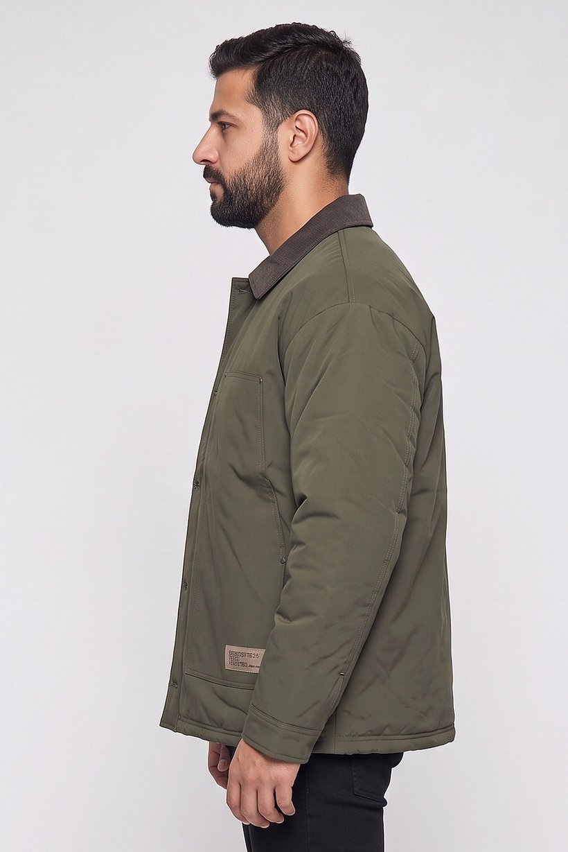 Men Plain Bomber Jacket, Dark Olive