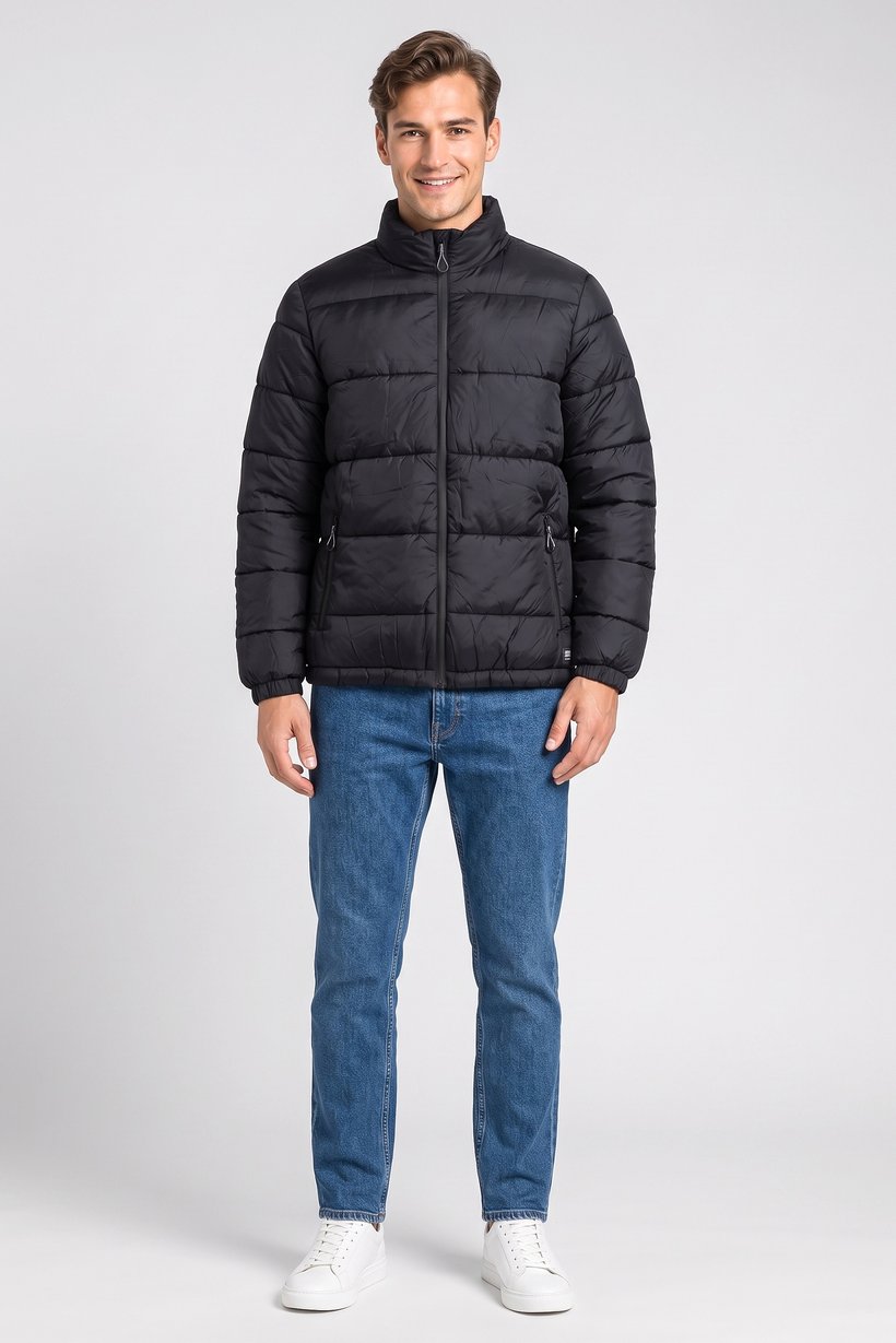 Men Quilted Puffer Jacket, Black