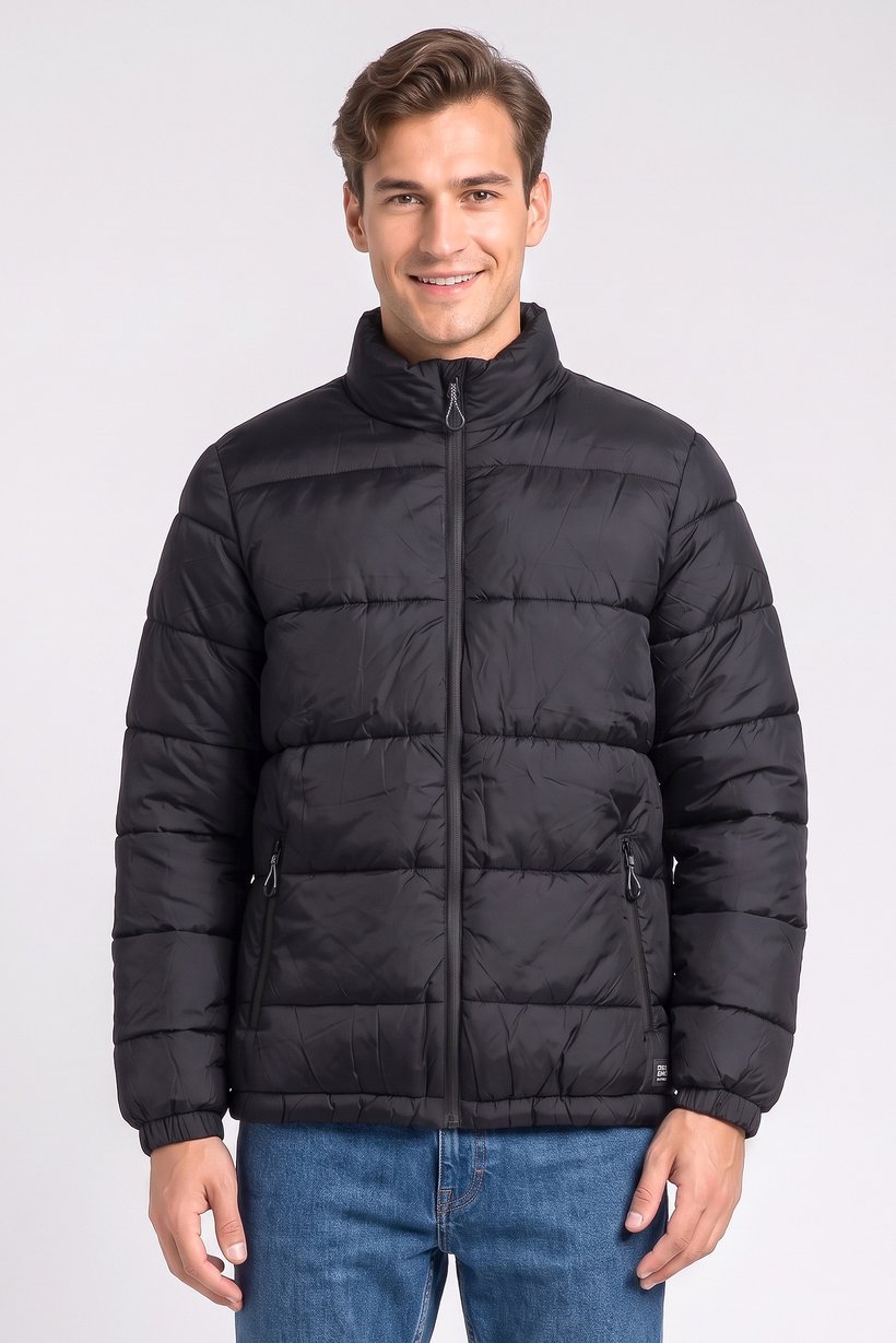 Men Quilted Puffer Jacket, Black