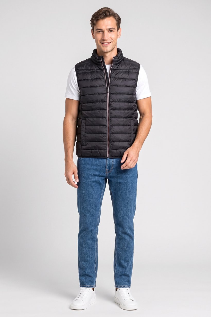 Men Quilted Puffer Jacket Vest, Black