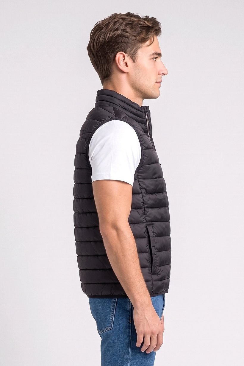 Men Quilted Puffer Jacket Vest, Black