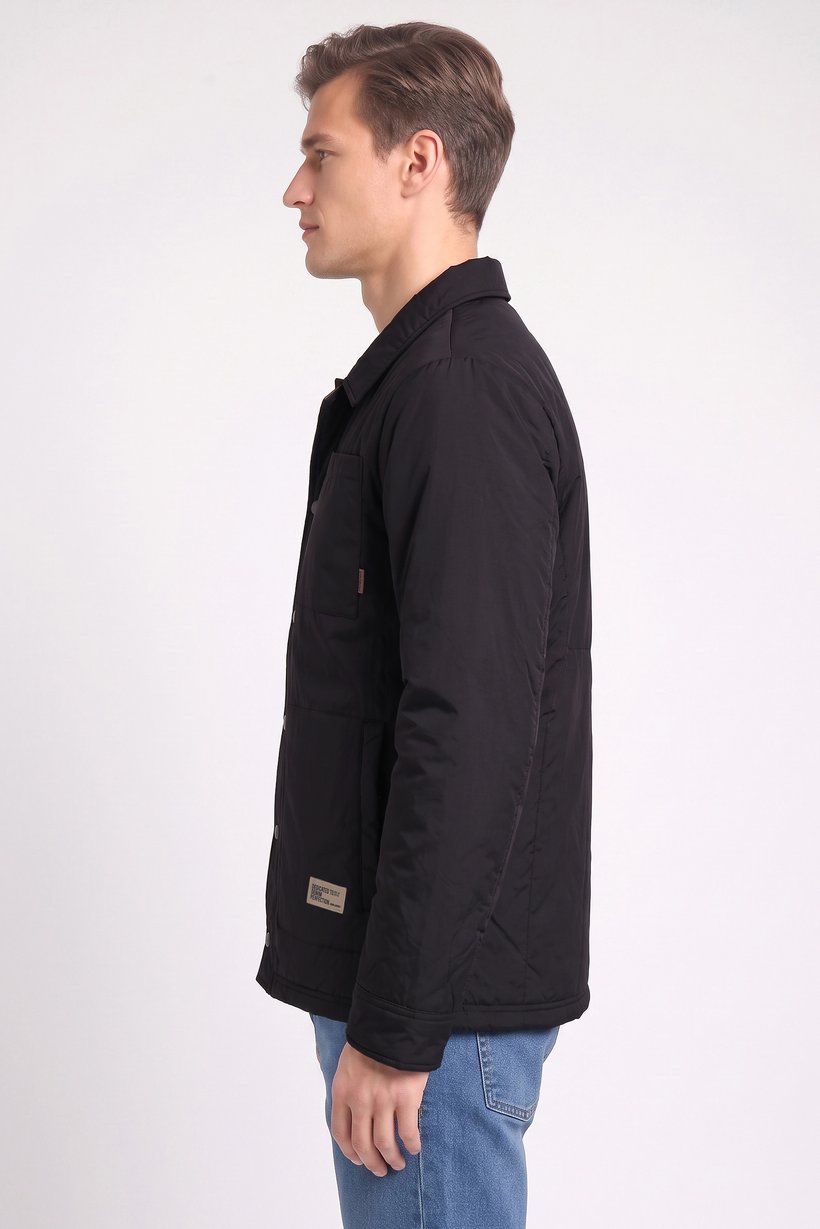 Men Solid Puffer Jacket, Black