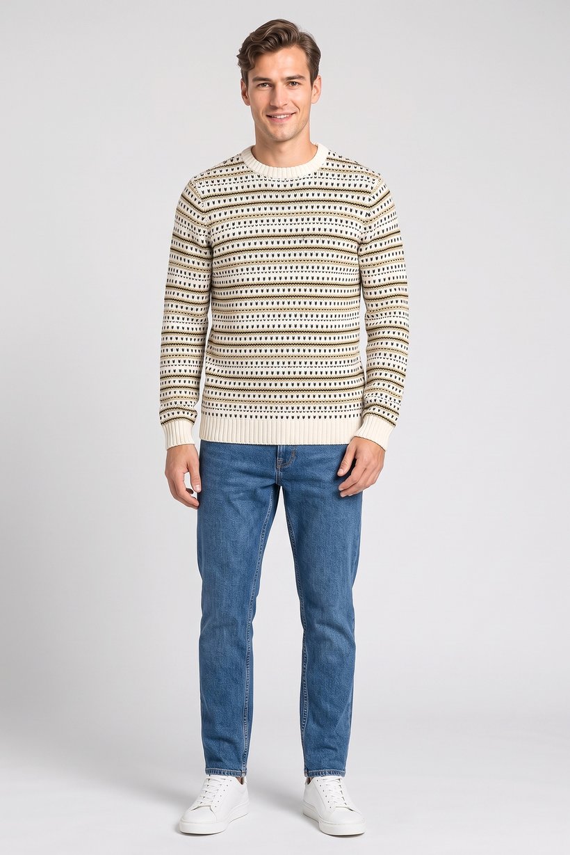 Men Crew Neck Knitted Sweater, Multicolor