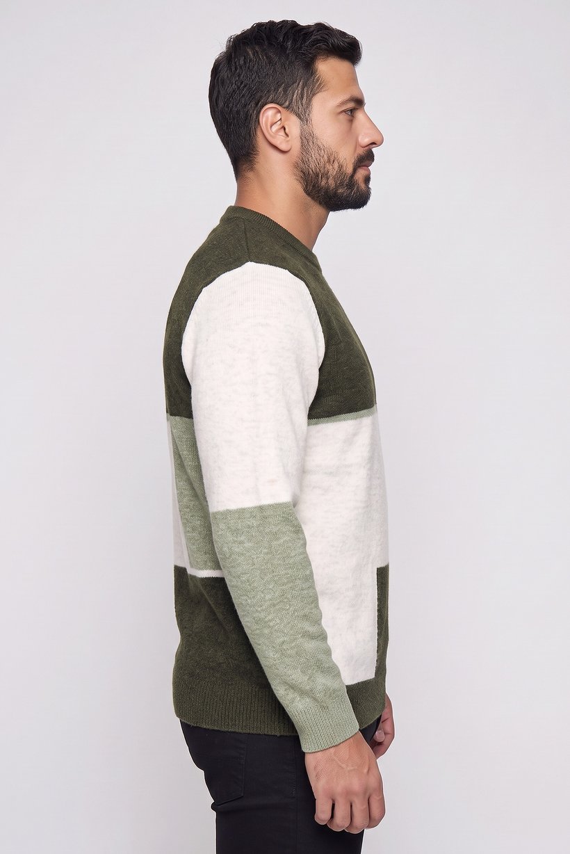 Men Crew Neck Colorblock Sweater, Multicolor