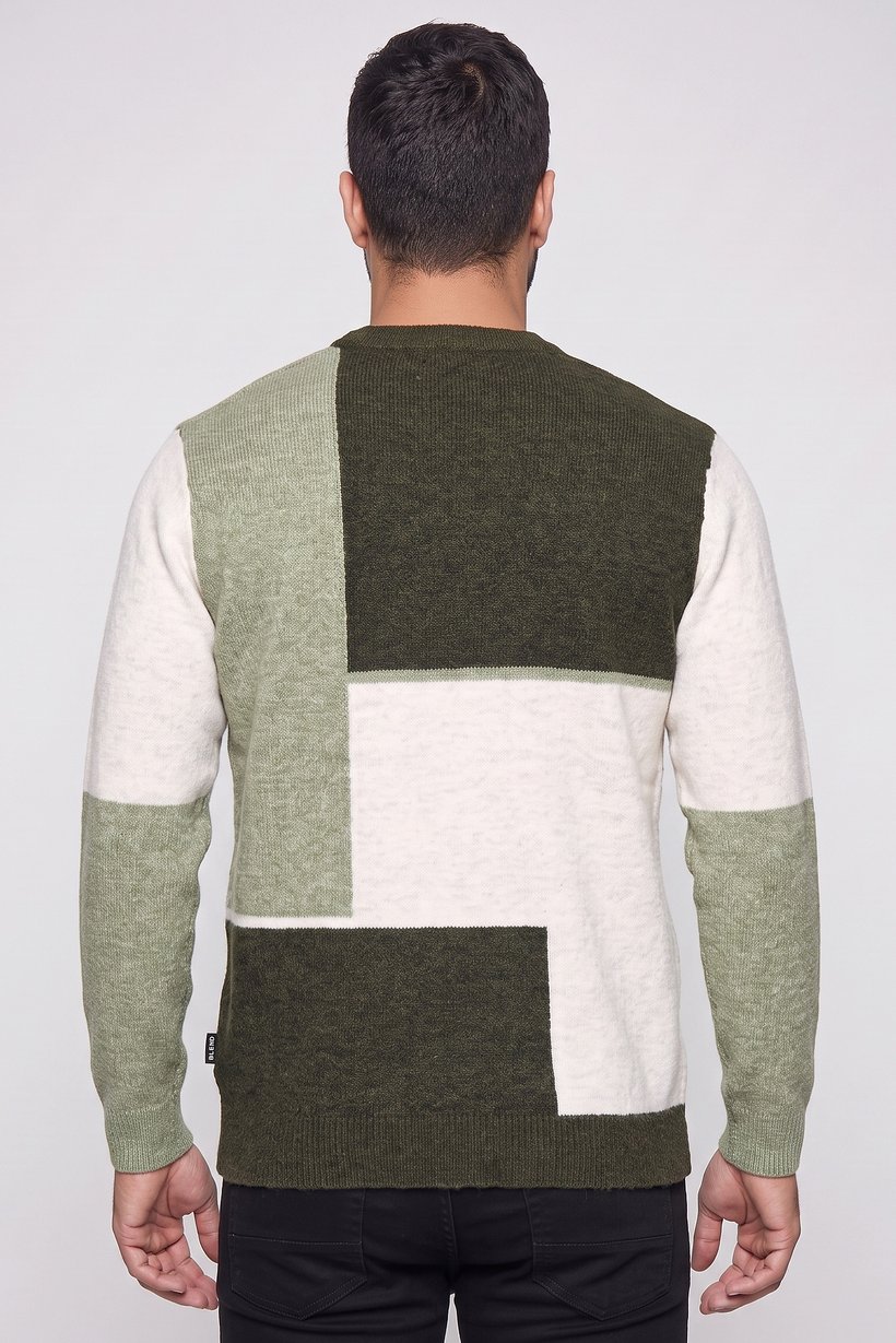 Men Crew Neck Colorblock Sweater, Multicolor