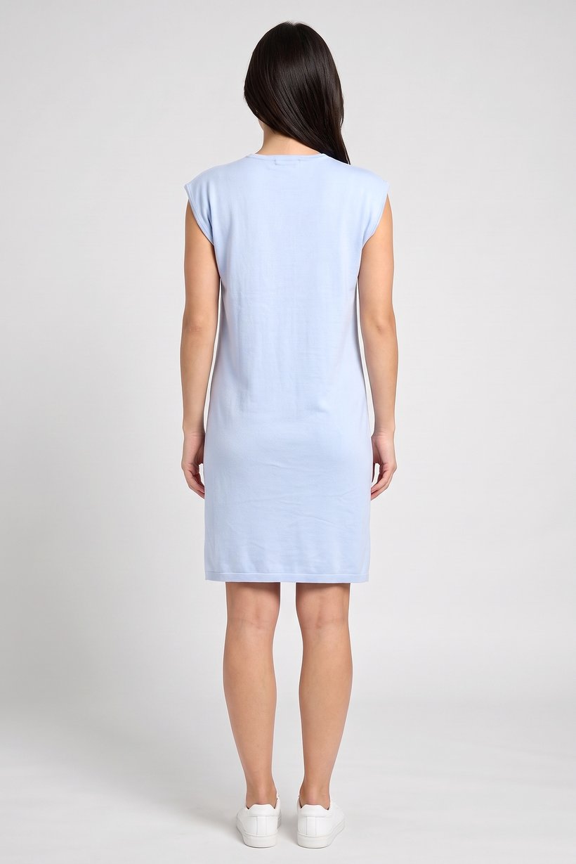 Women Round Neck Textured Midi Dress, Light Blue