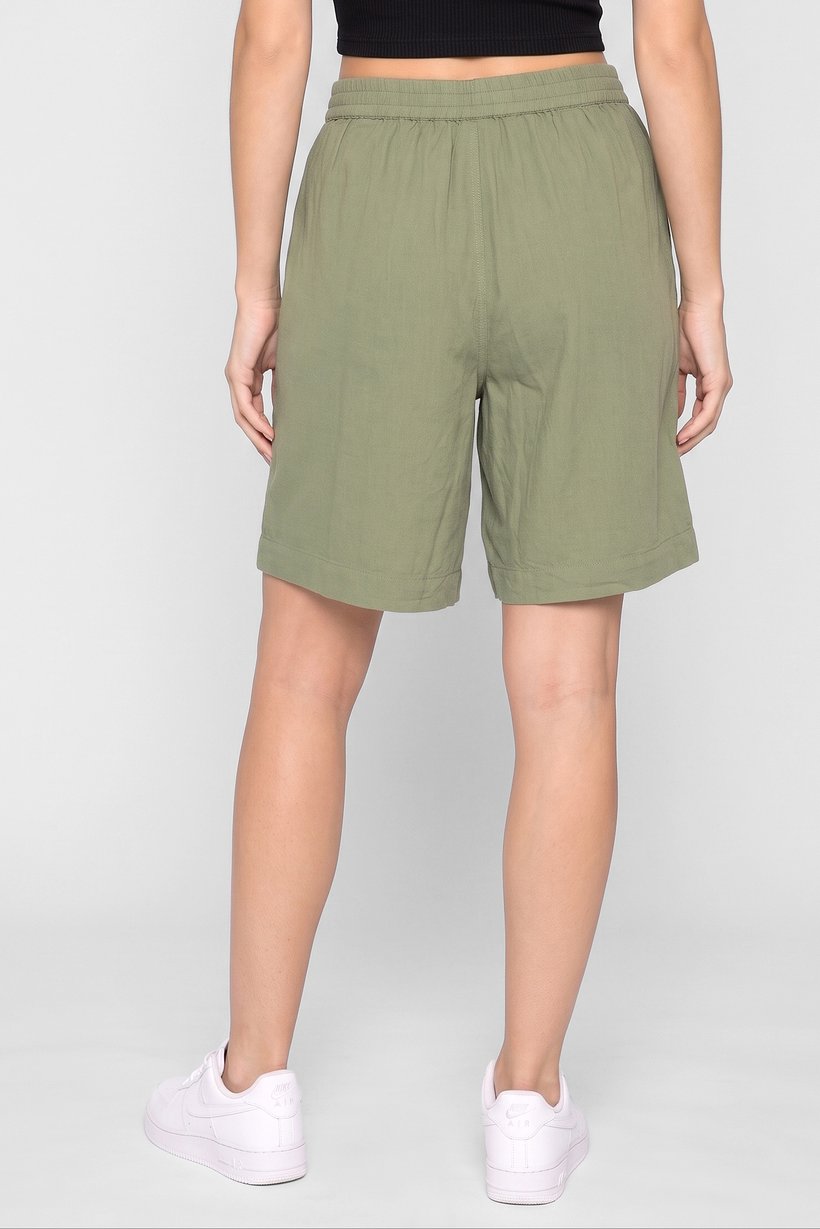 Women Chambray Basic Shorts, Sage Green