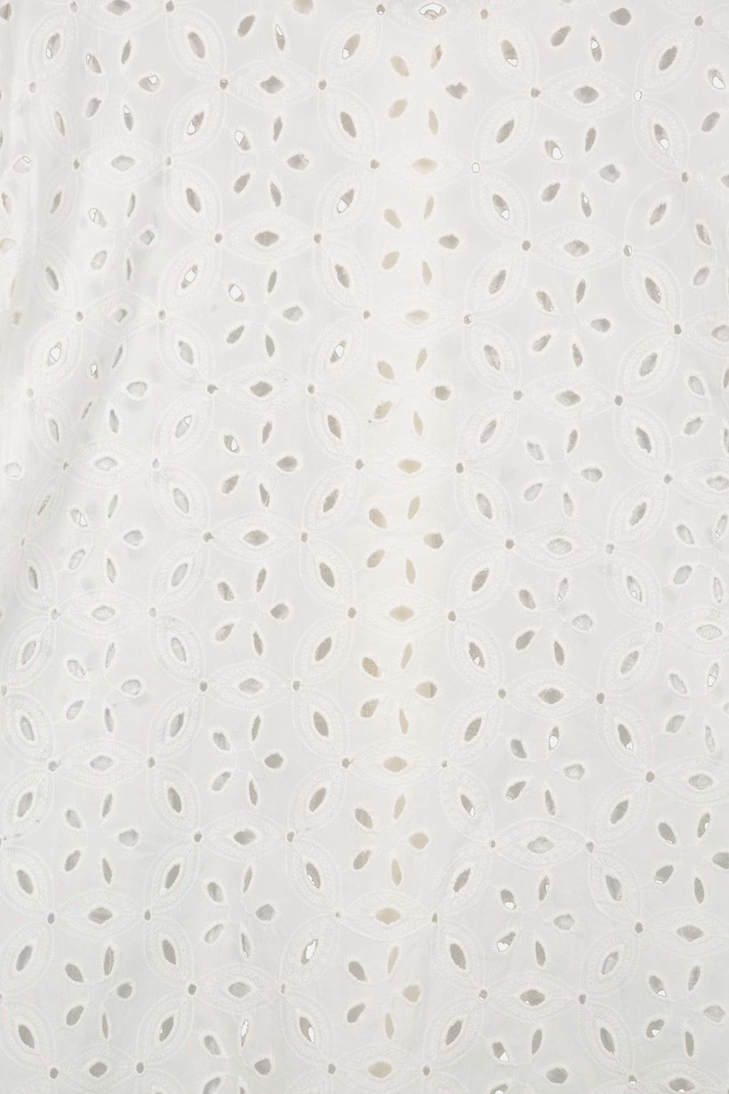 Women Crew Neck Eyelet Long Sleeve Shirt, Off-White
