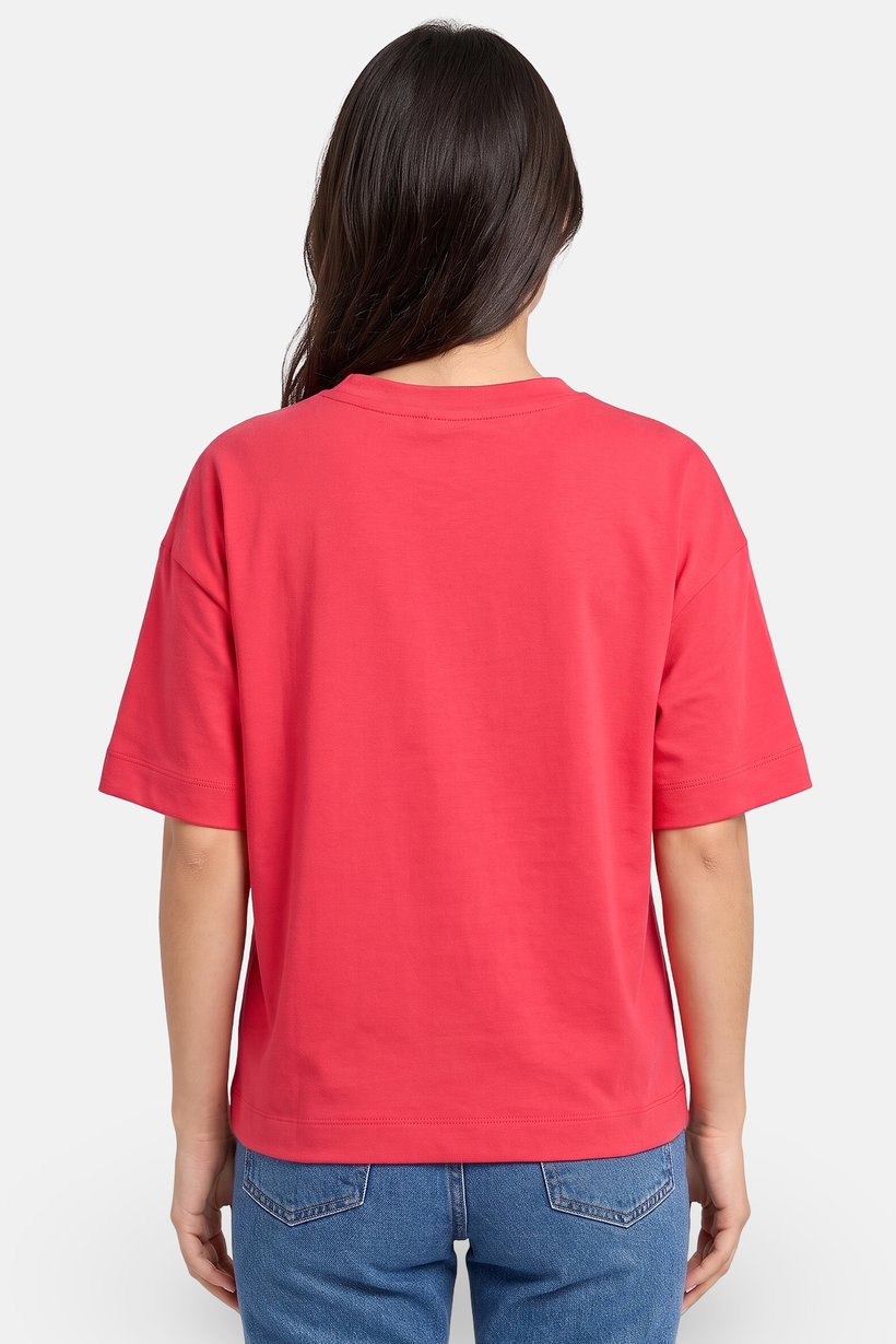 Women Crew Neck Short Sleeve Solid T-Shirt, Coral