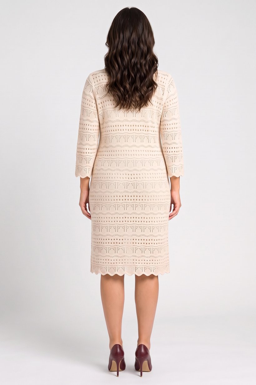Women Eyelet Midi Dress, Beige