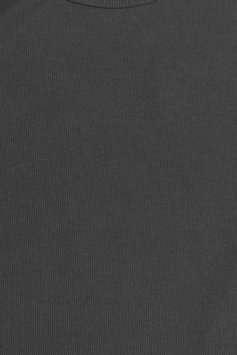Women Crew Neck Short Sleeve Textured Crop Top, Dark Grey