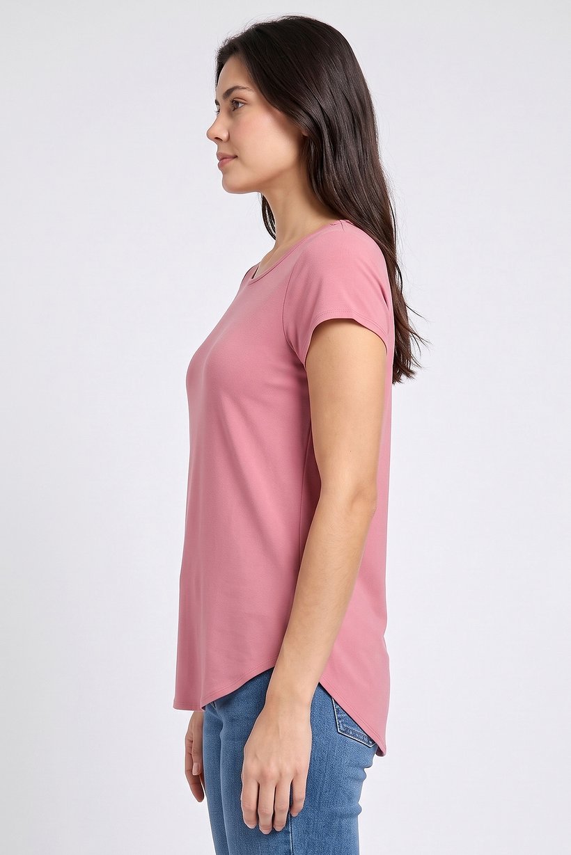 Women Scoop Neck Short Sleeve Plain T-Shirt, Pink