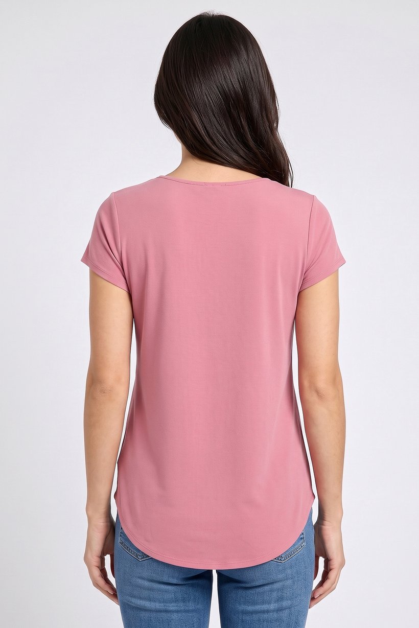 Women Scoop Neck Short Sleeve Plain T-Shirt, Pink
