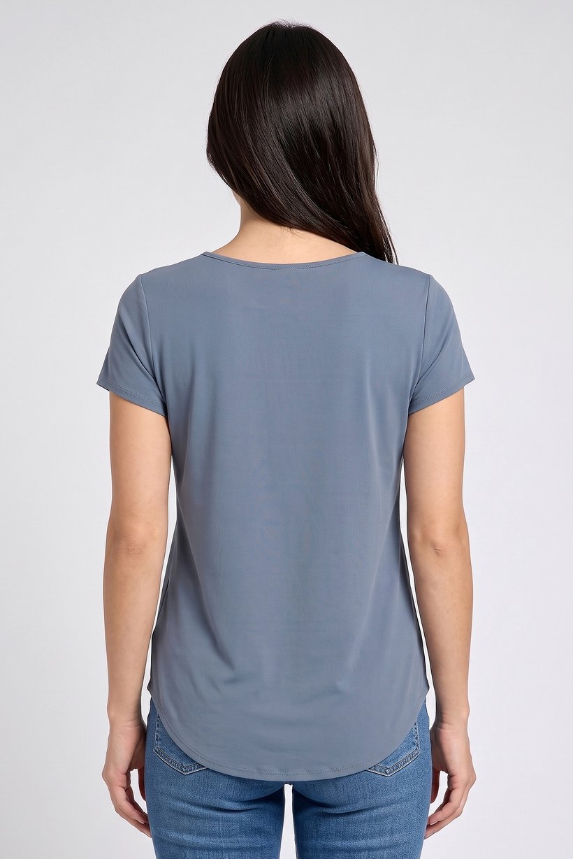 Women Scoop Neck Short Sleeve Plain T-Shirt, Slate Blue