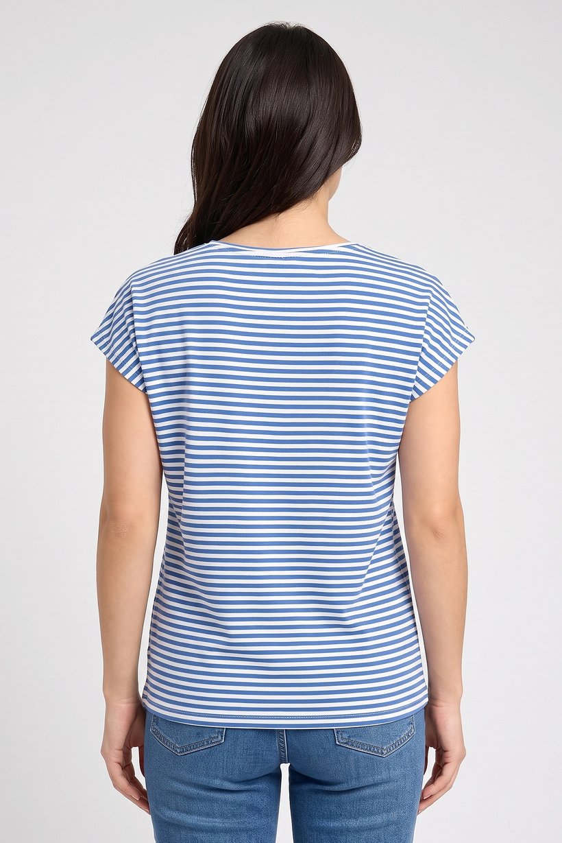 Women Round Neck Cap Sleeve Stripe T-Shirt, Multicolor
