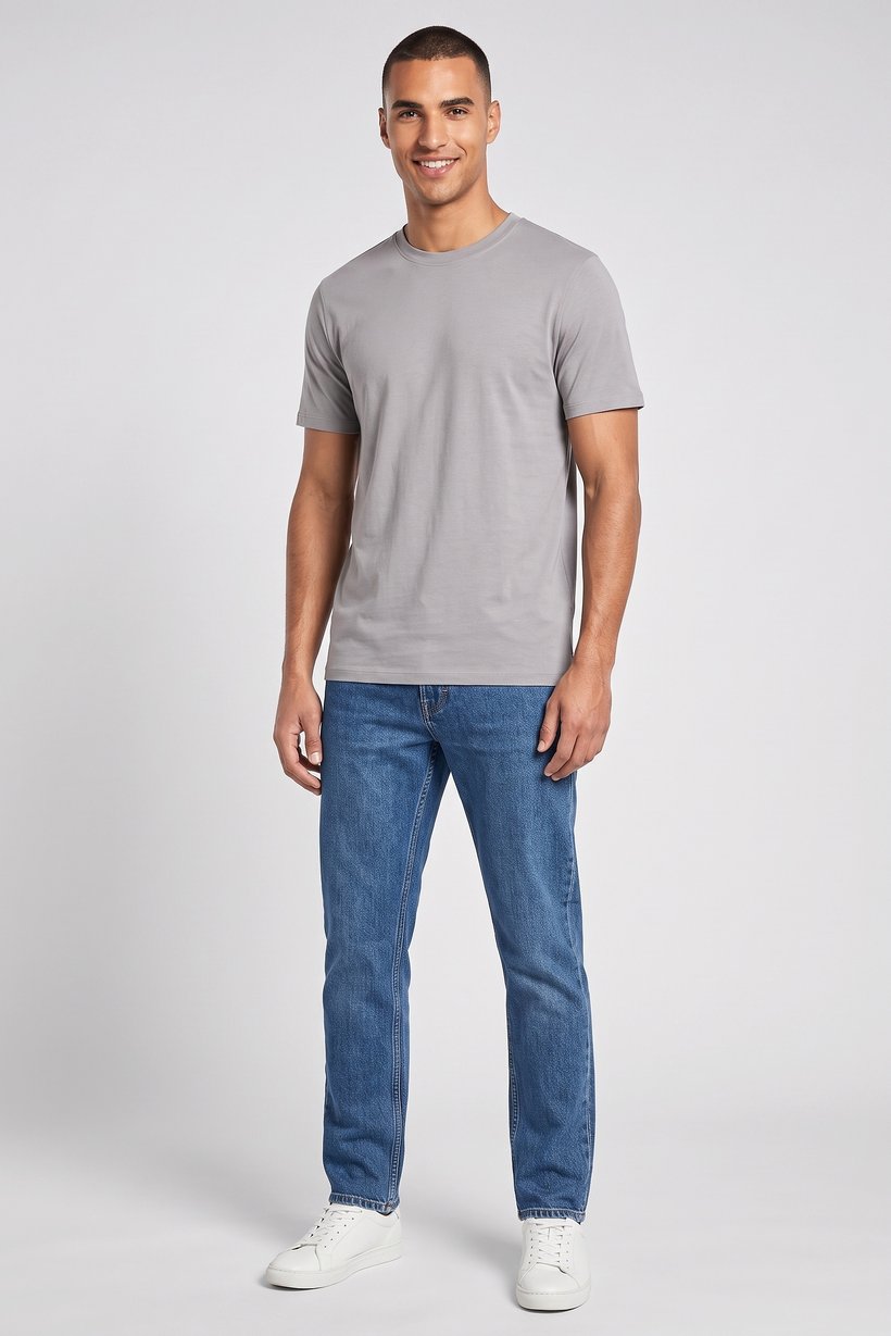 Men Crew Neck Short Sleeve Plain T-Shirt, Grey