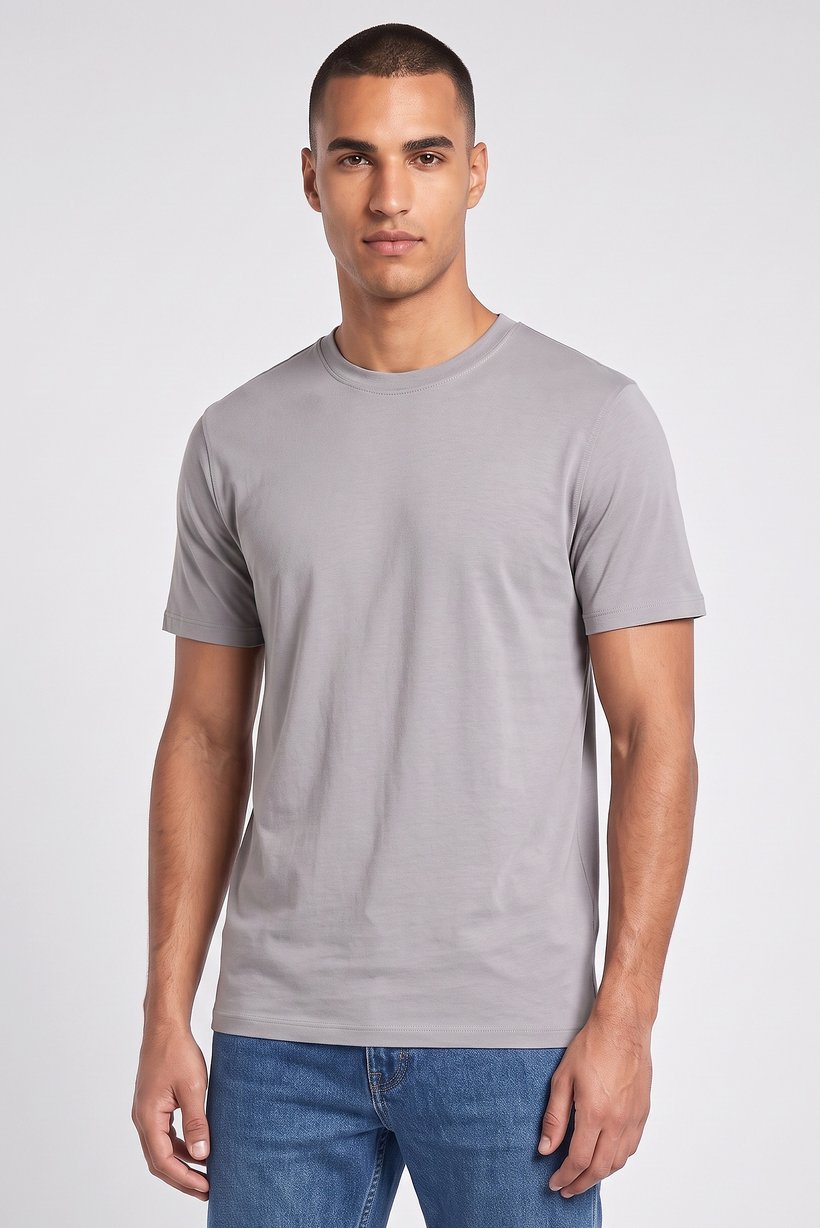 Men Crew Neck Short Sleeve Plain T-Shirt, Grey