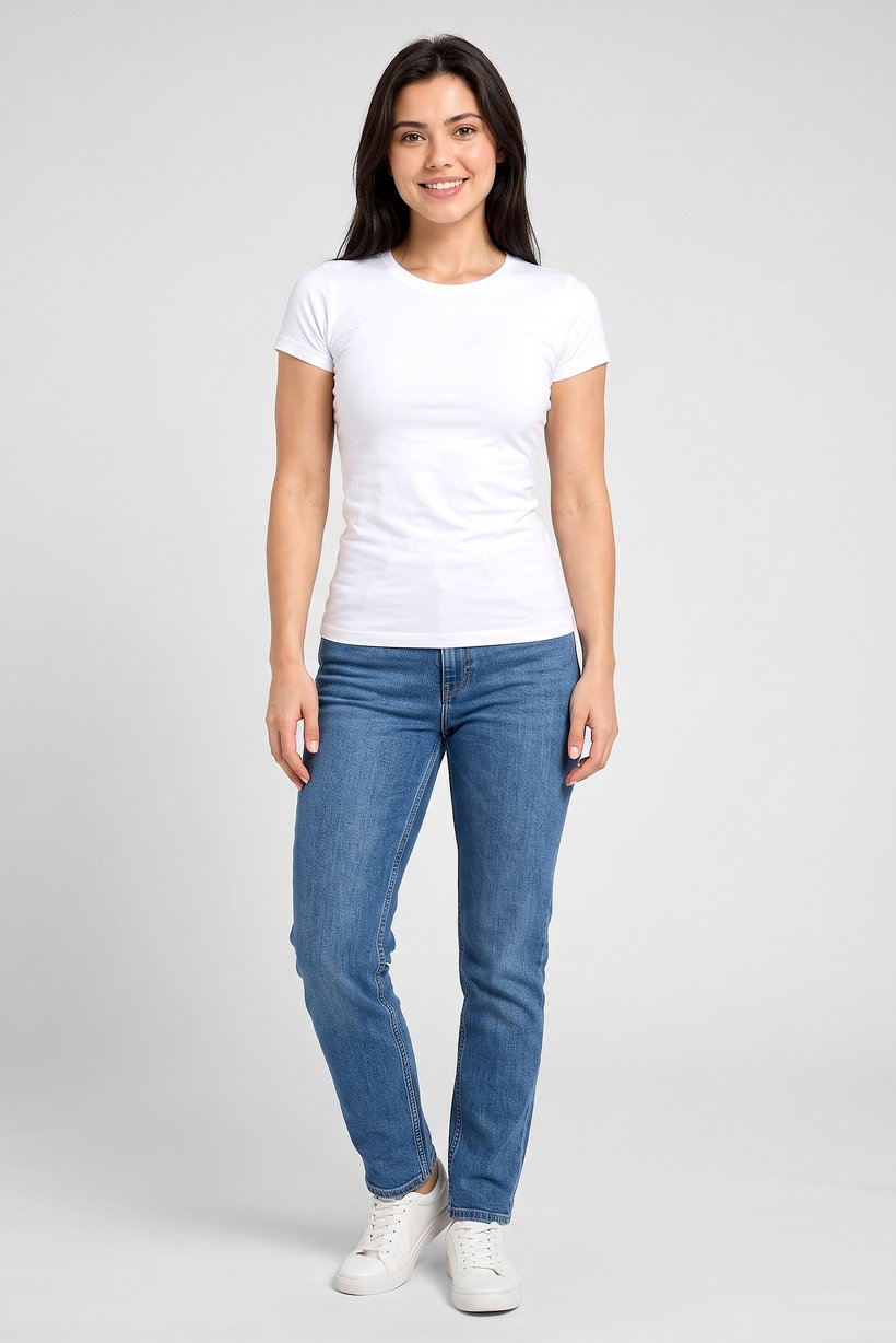 Women Crew Neck Short Sleeve Plain T-Shirt, White