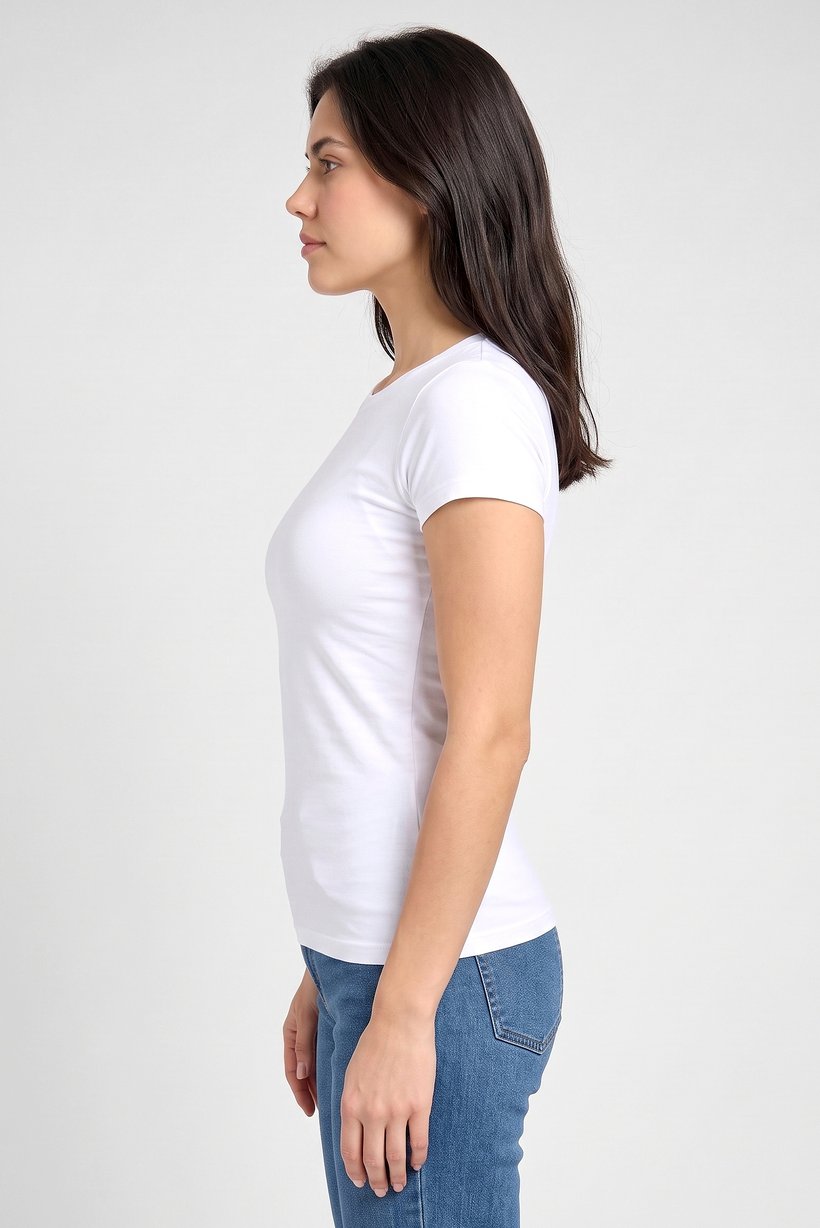 Women Crew Neck Short Sleeve Plain T-Shirt, White