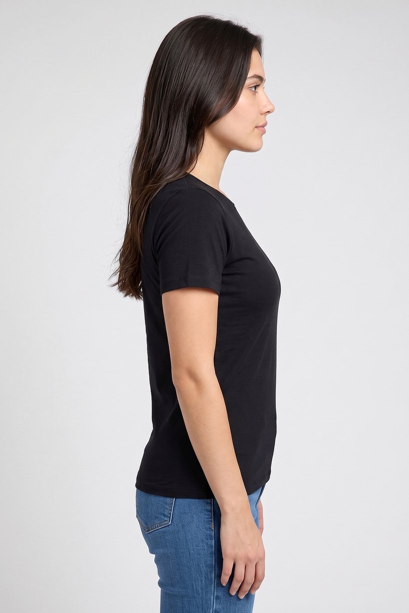 Women Crew Neck Short Sleeve Plain T-Shirt, Black