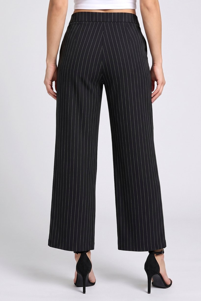 Women Regular Fit 30 Inseam Stripe Wide Leg Pants, Black
