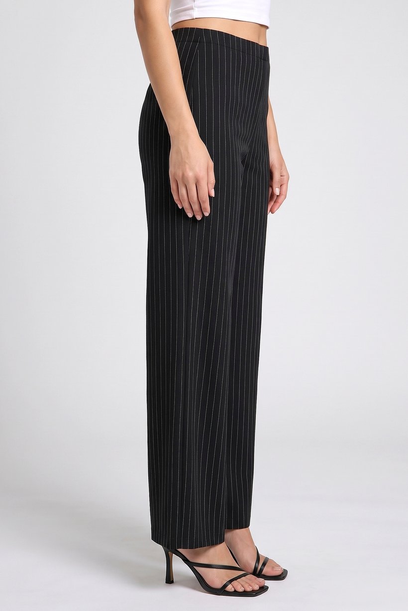 Women Regular Fit 34 Inseam Stripe Wide Leg Pants, Black