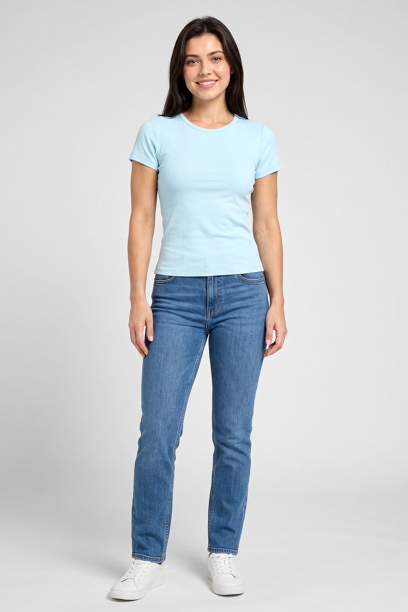 Women Crew Neck Short Sleeve Textured Crop Top, Sky Blue