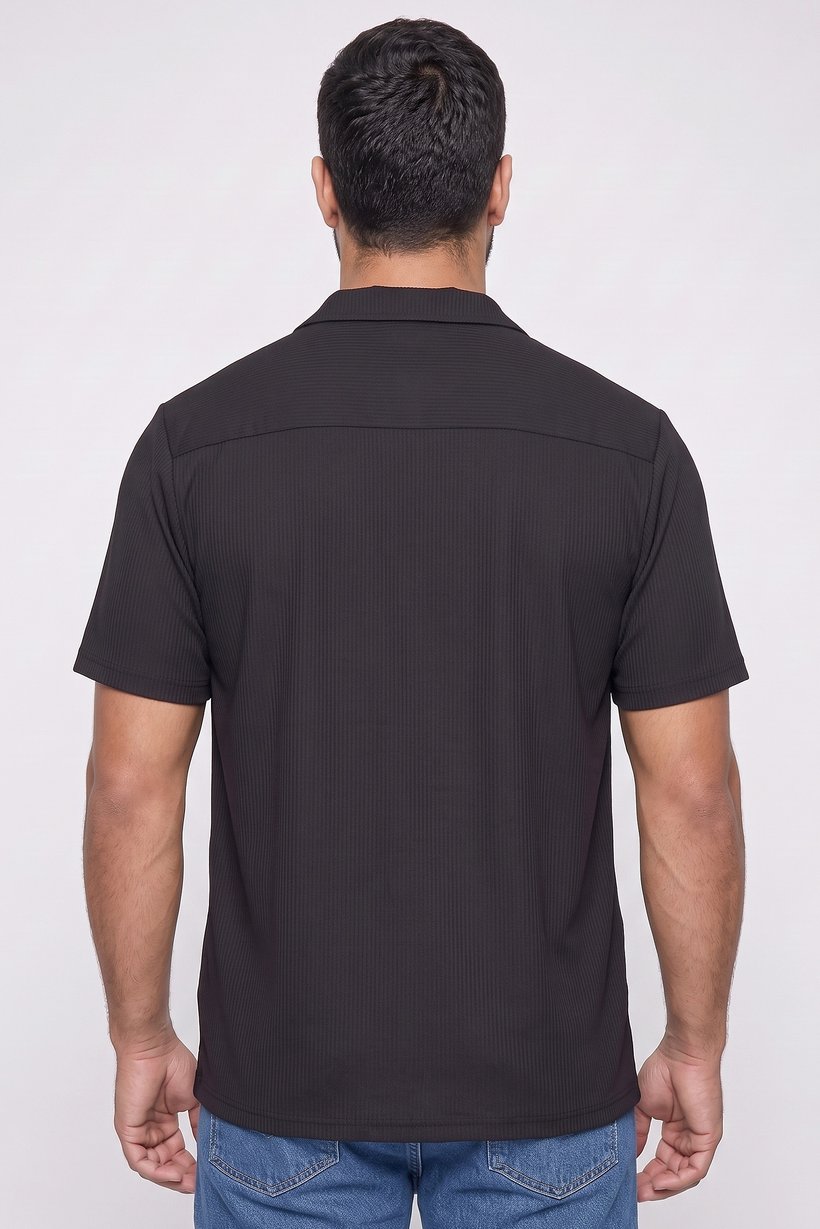 Men Regular Fit Short Sleeve Textured Casual Shirt, Black