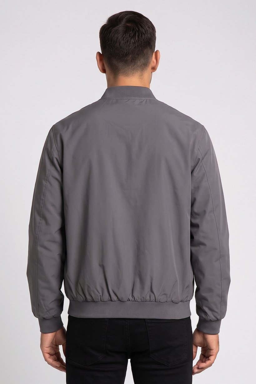 Men Solid Bomber Jacket, Grey