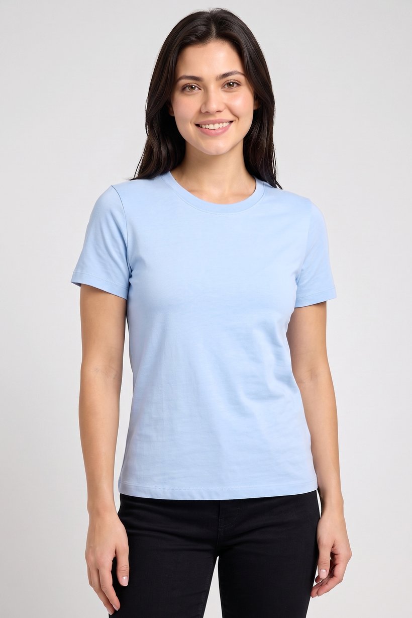Women Regular Fit Solid Short Sleeve Top, Light Blue