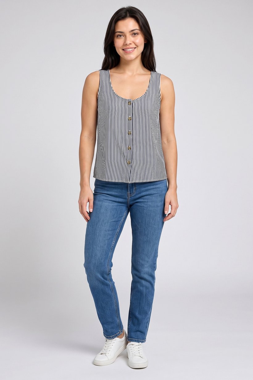 Women Crew Neck Sleeveless Stripe Tank Top, Multicolor