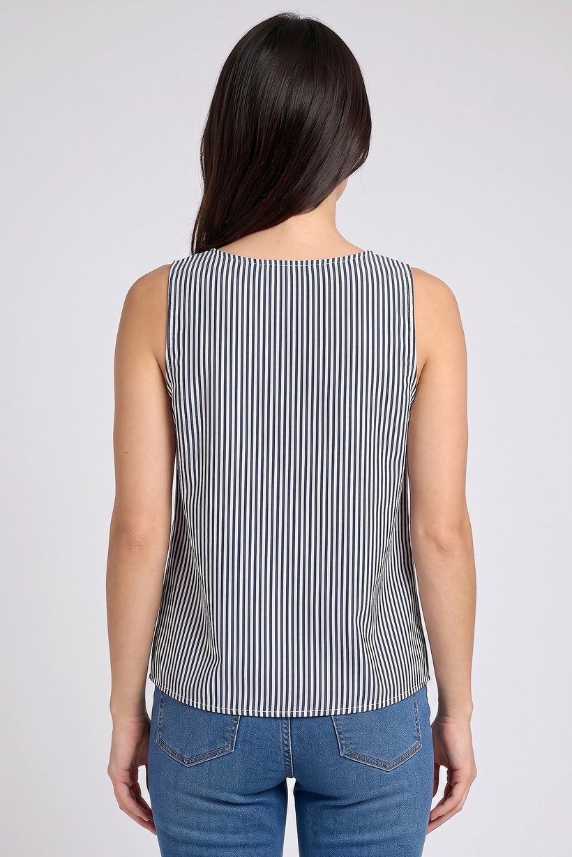 Women Crew Neck Sleeveless Stripe Tank Top, Multicolor