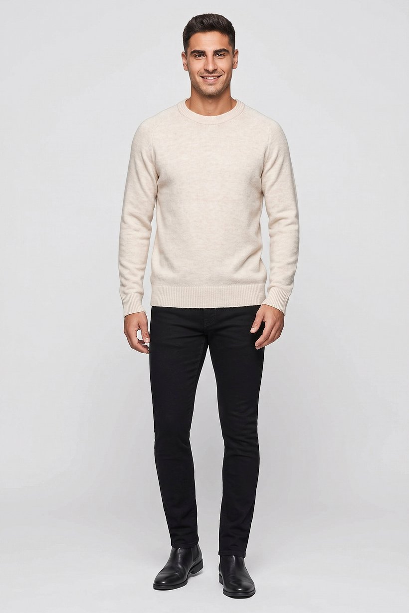 Selected Homme Men Crew Neck Textured Sweater, Beige