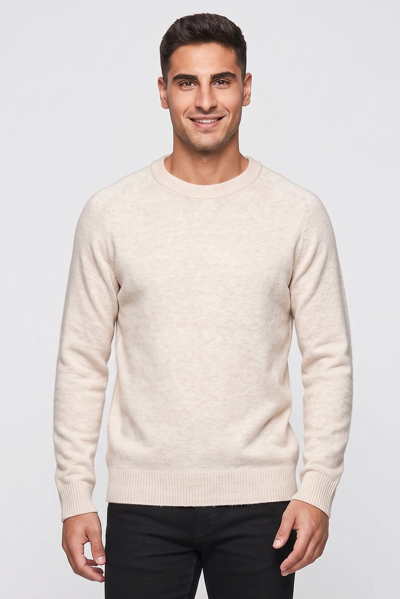 Selected Homme Men Crew Neck Textured Sweater, Beige