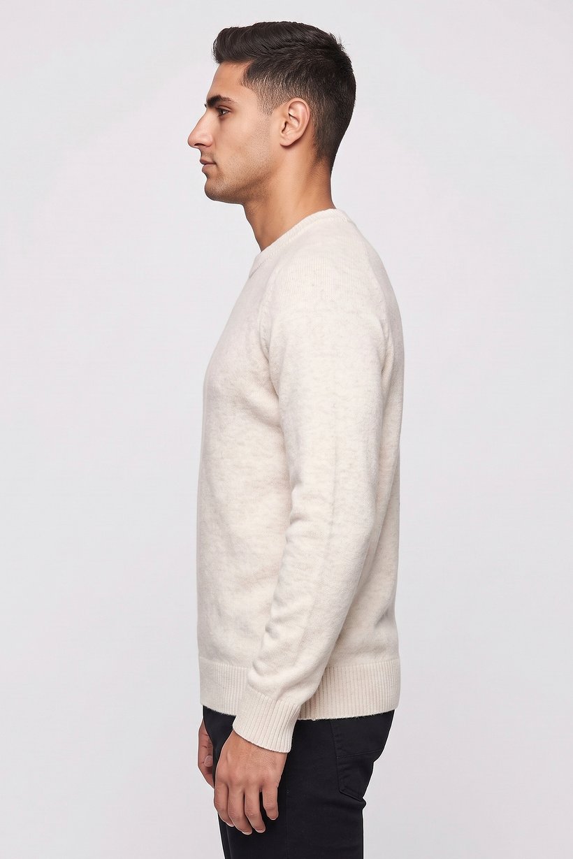 Selected Homme Men Crew Neck Textured Sweater, Beige