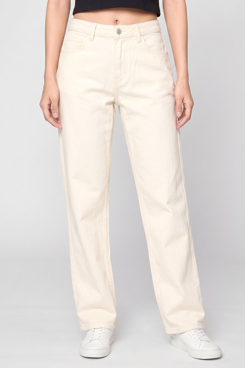 Women Regular Fit Solid Wide Leg Pants, Off White