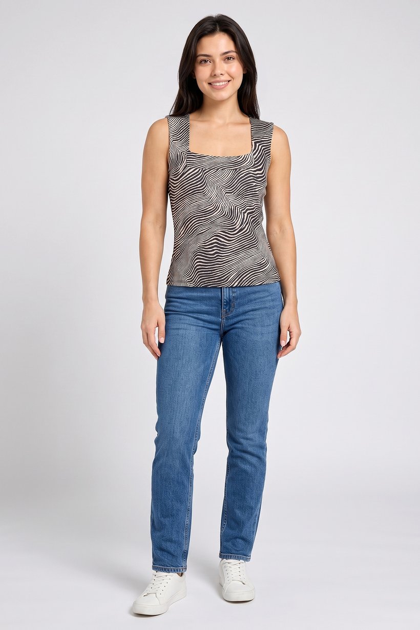 Women Square Neck Sleeveless Animal Print Tank Top, Multicolor