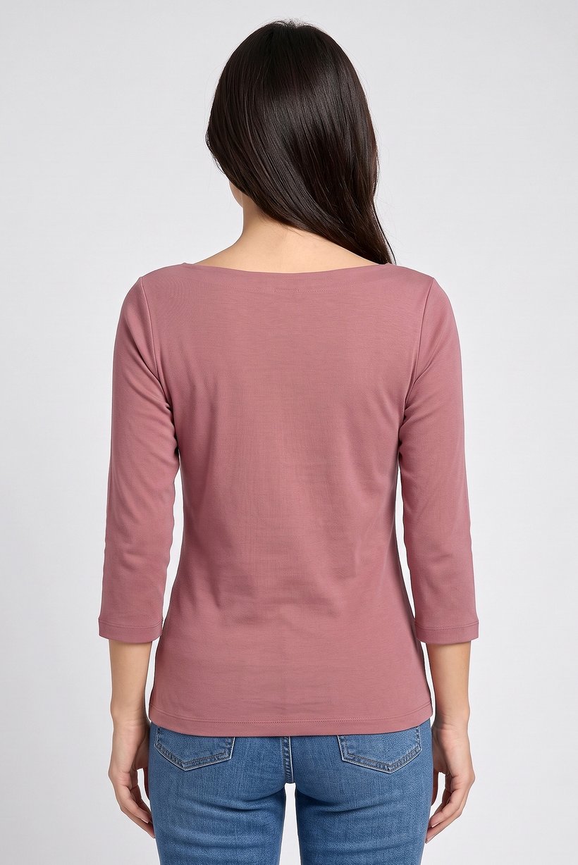 Women Boat Neck Long Sleeve Plain Top, Mauve