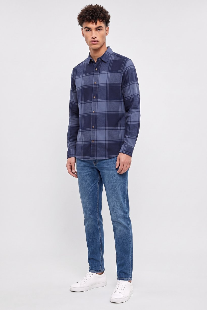 Men Slim Fit Plaid Long Sleeve Casual Shirt, Multicolor