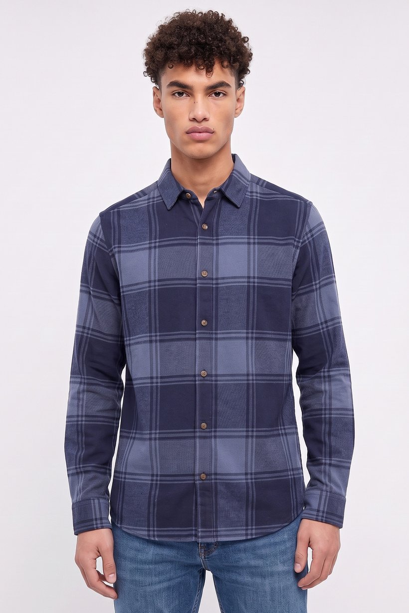Men Slim Fit Plaid Long Sleeve Casual Shirt, Multicolor