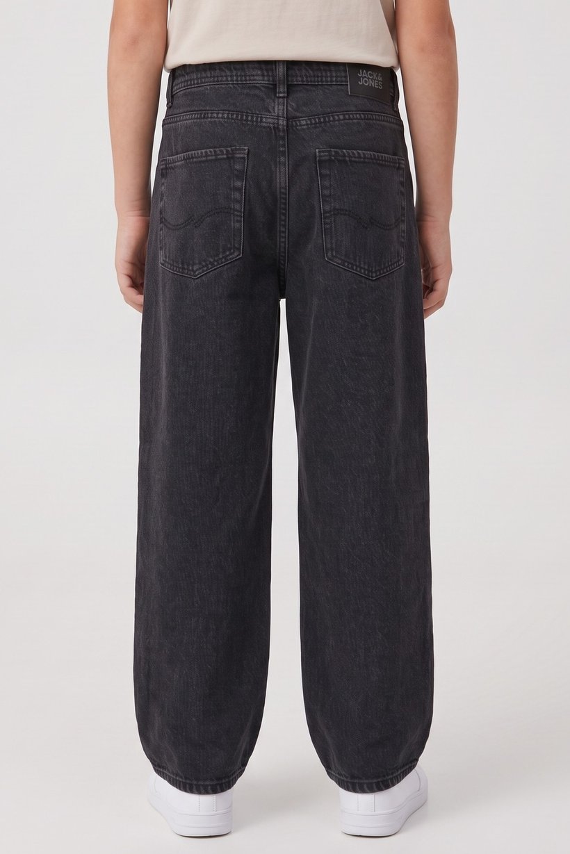 Kids Boy Baggy Fit Washed Non-Stretchable Denim Jeans, Black