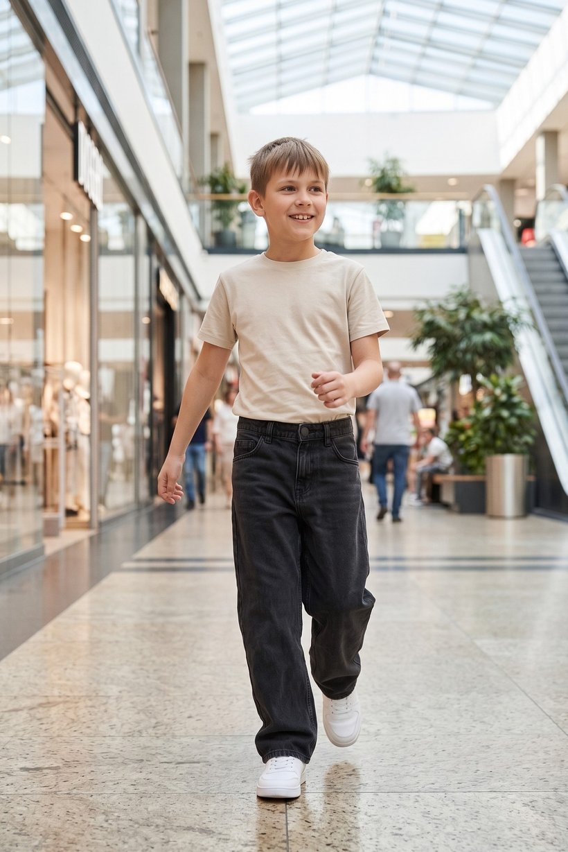 Kids Boy Baggy Fit Washed Non-Stretchable Denim Jeans, Black