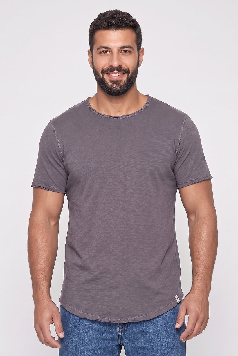 Men Crew Neck Short Sleeve Plain T-Shirt, Dark Grey