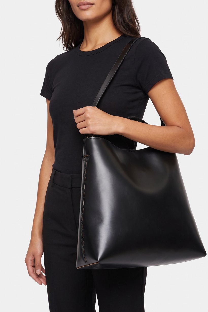 Women Plain Tote Bag With Pouch, Black