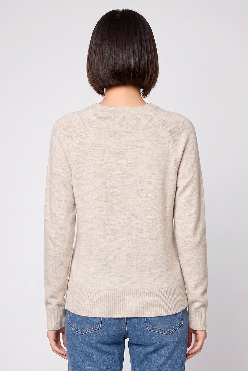 Women Crew Neck Long Sleeve Textured Sweater, Beige